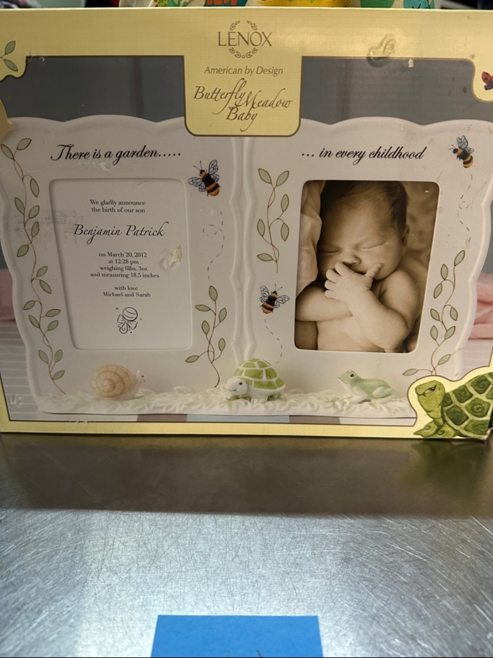 Lenox Butterfly Meadow Baby Double Frame in Cream and Green Accents